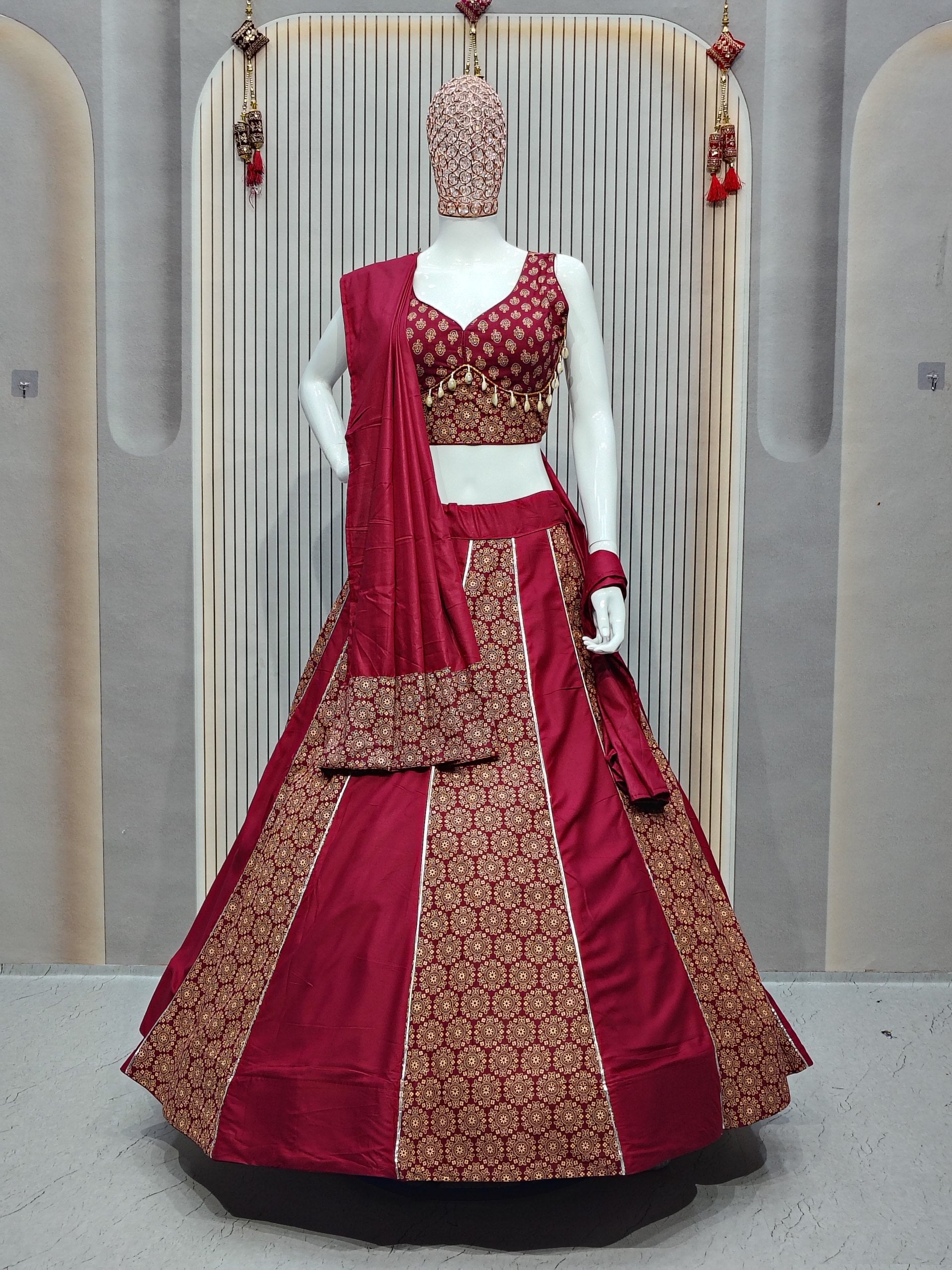 DEIANA'S Ajarak Print With Kali Pattern Lehenga Choli - Wine