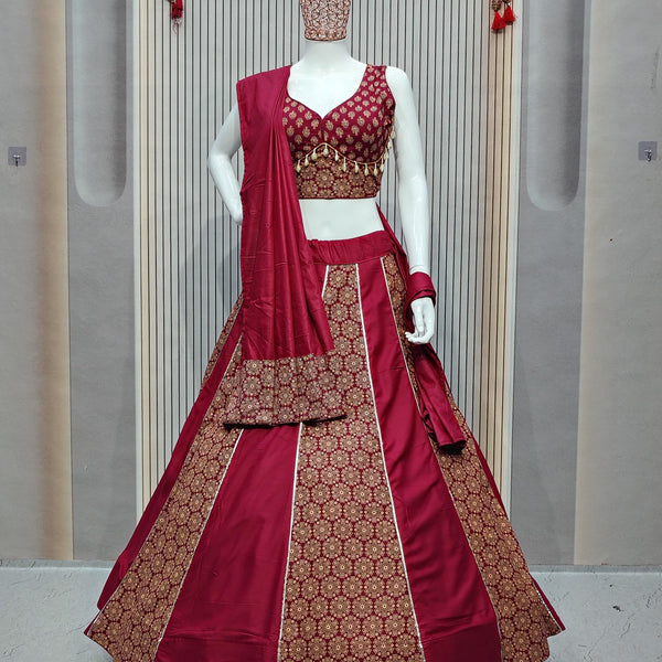 DEIANA'S Ajarak Print With Kali Pattern Lehenga Choli - Wine