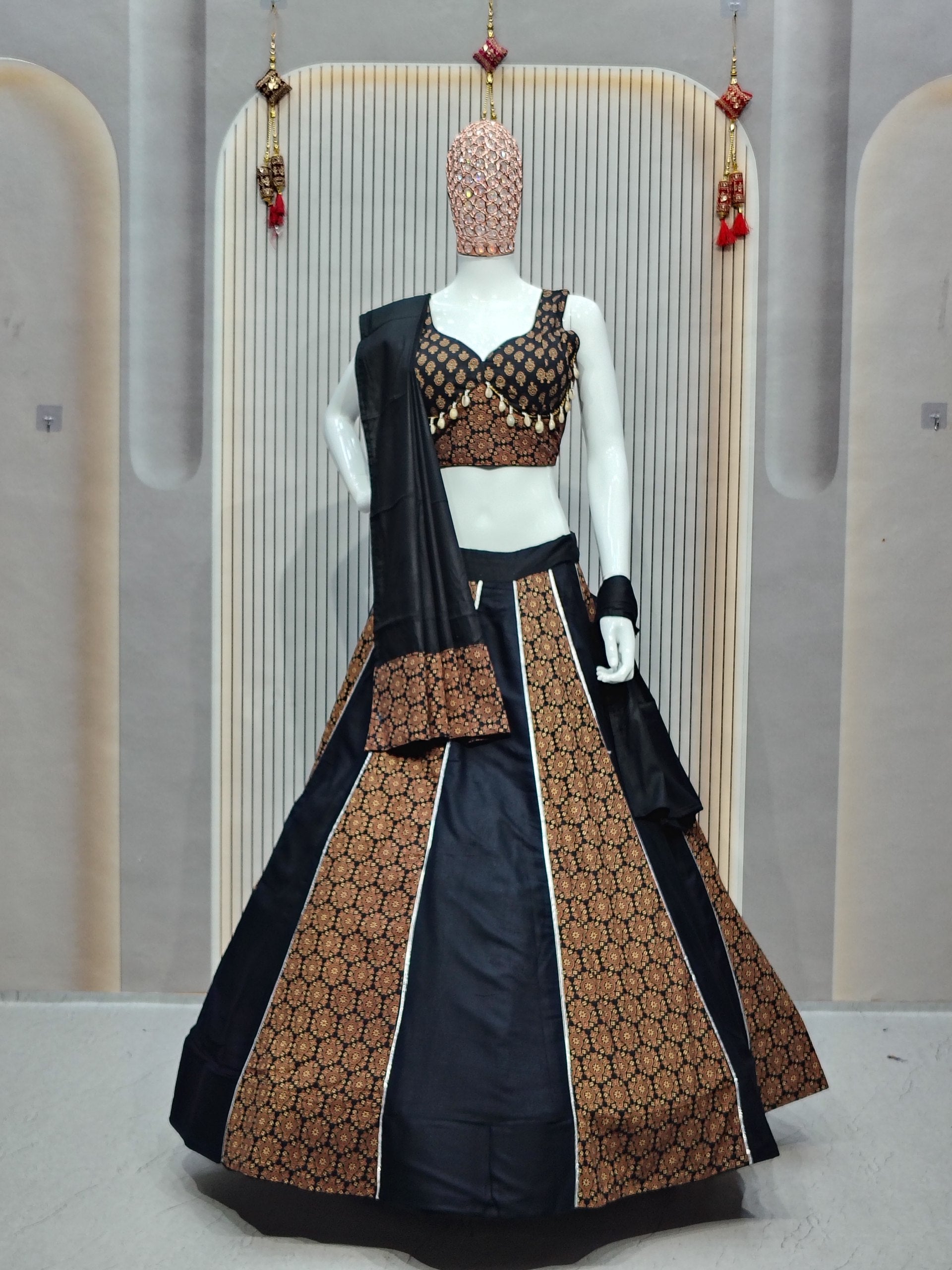 DEIANA'S Ajarak Print With Kali Pattern Lehenga Choli - Black