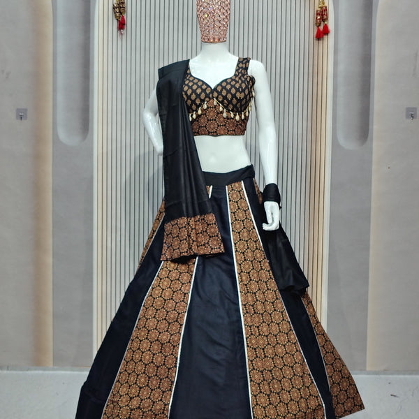DEIANA'S Ajarak Print With Kali Pattern Lehenga Choli - Black