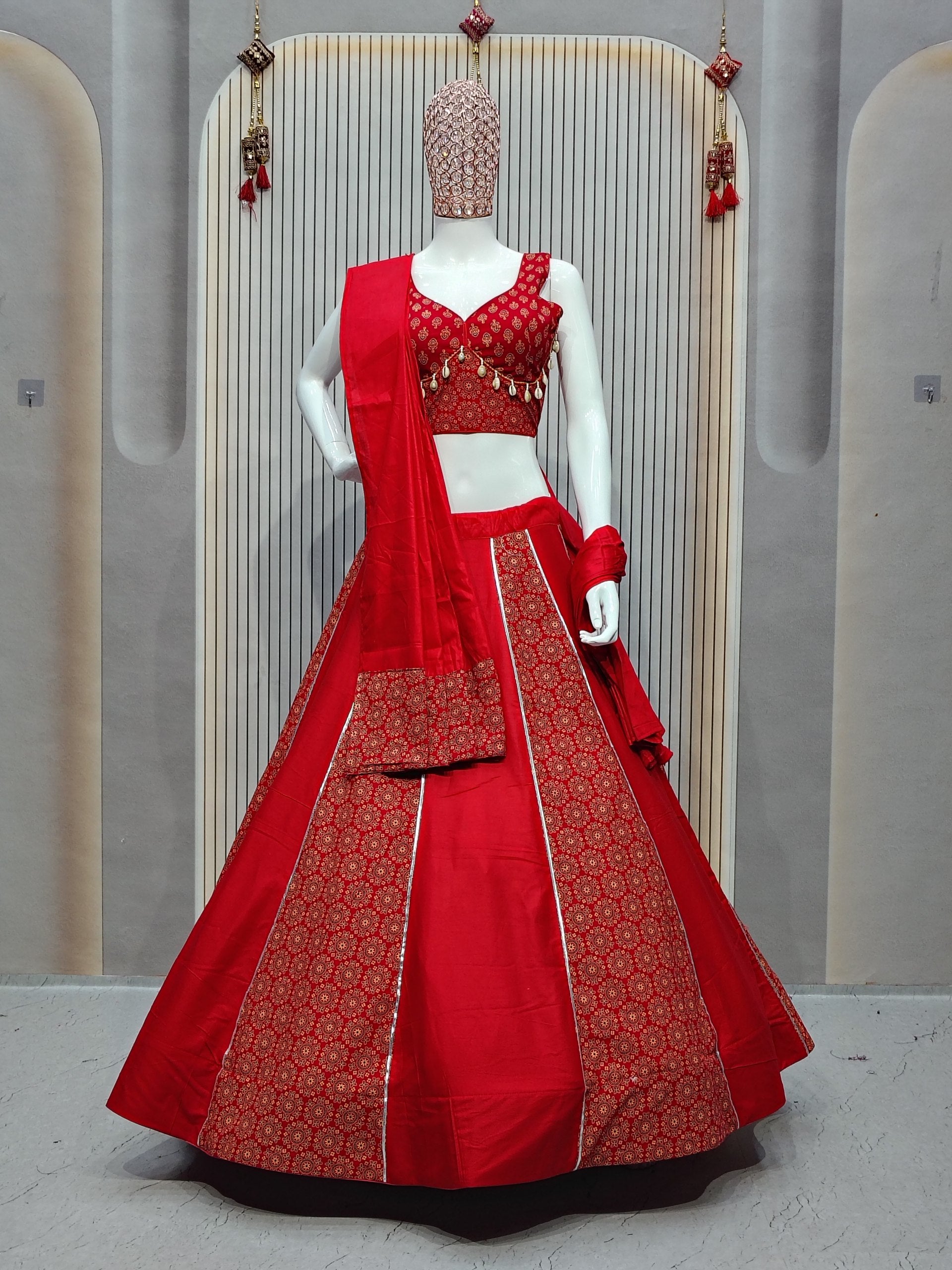 DEIANA'S Ajarak Print With Kali Pattern Lehenga Choli - Red