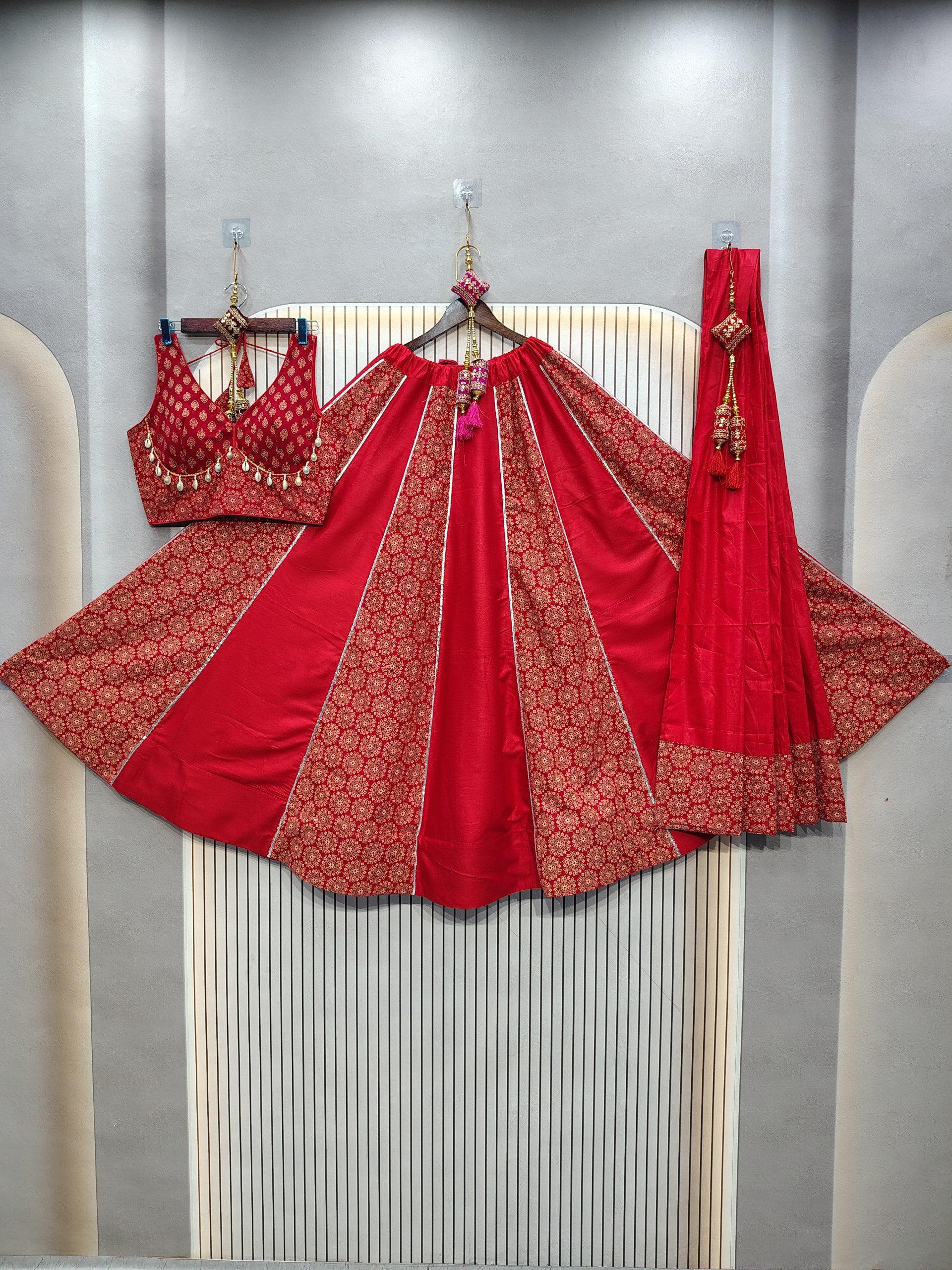 DEIANA'S Ajarak Print With Kali Pattern Lehenga Choli - Red
