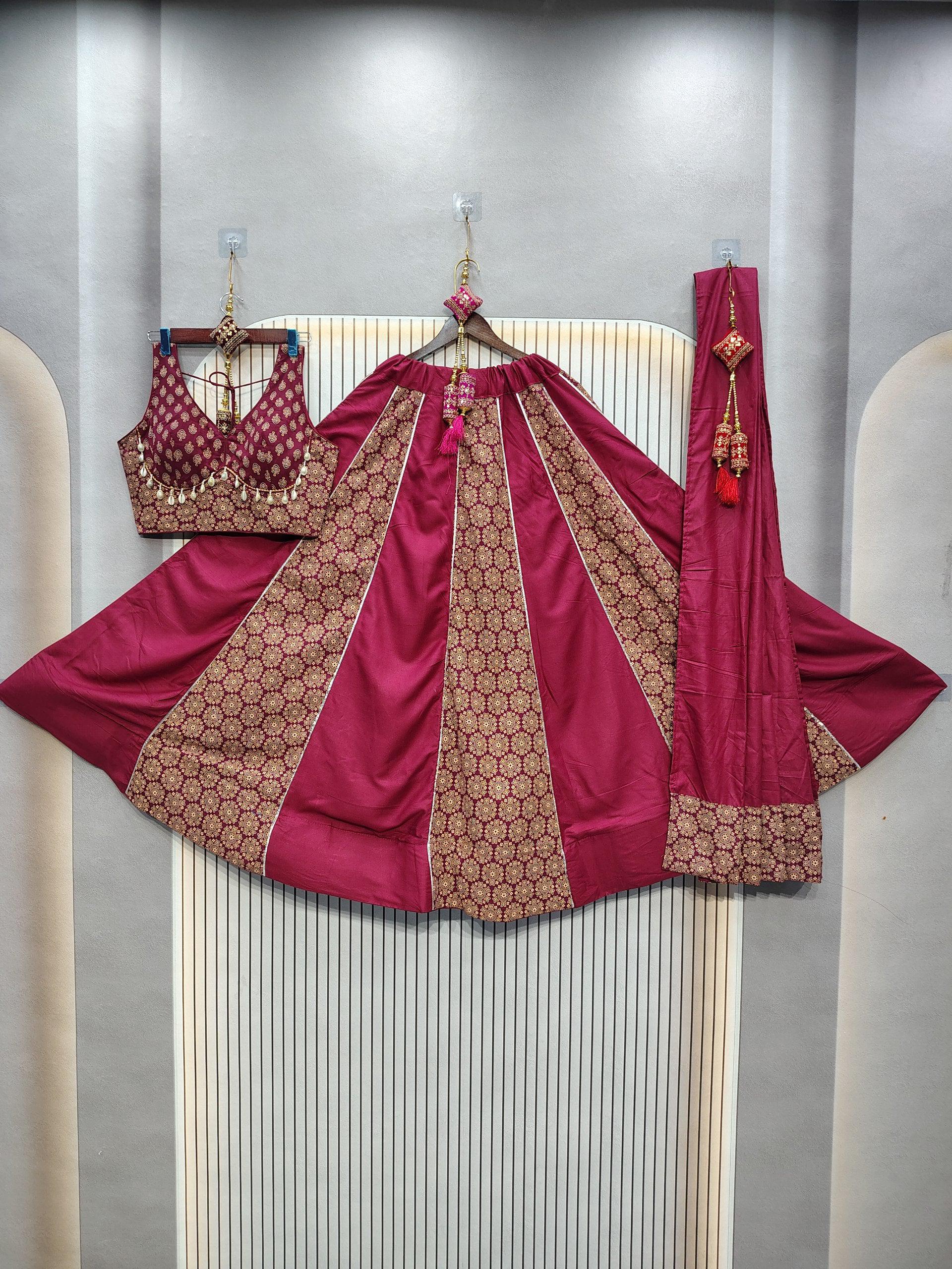 DEIANA'S Ajarak Print With Kali Pattern Lehenga Choli - Wine