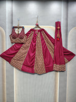 Thumbnail for DEIANA'S Ajarak Print With Kali Pattern Lehenga Choli - Wine