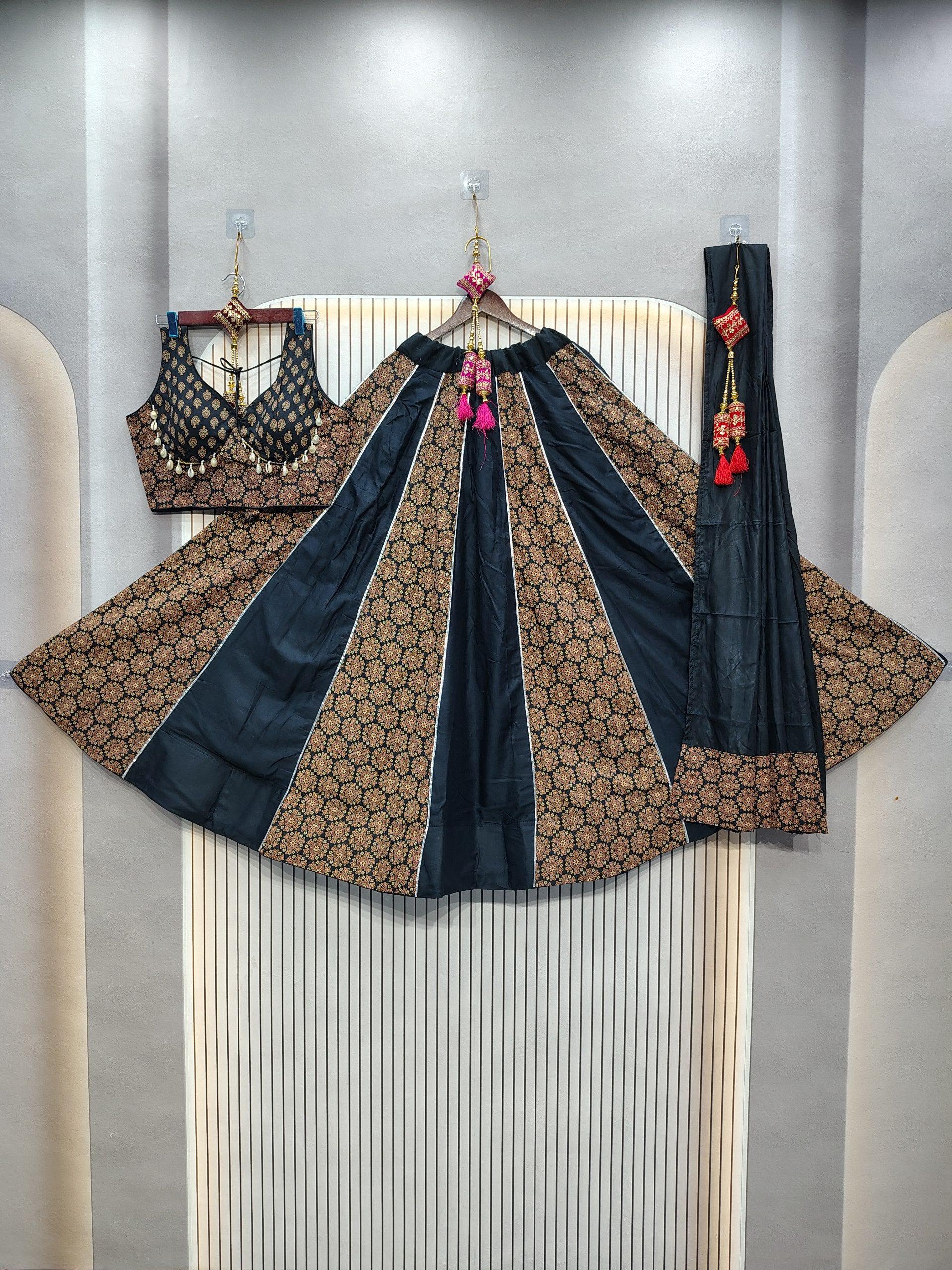 DEIANA'S Ajarak Print With Kali Pattern Lehenga Choli - Black