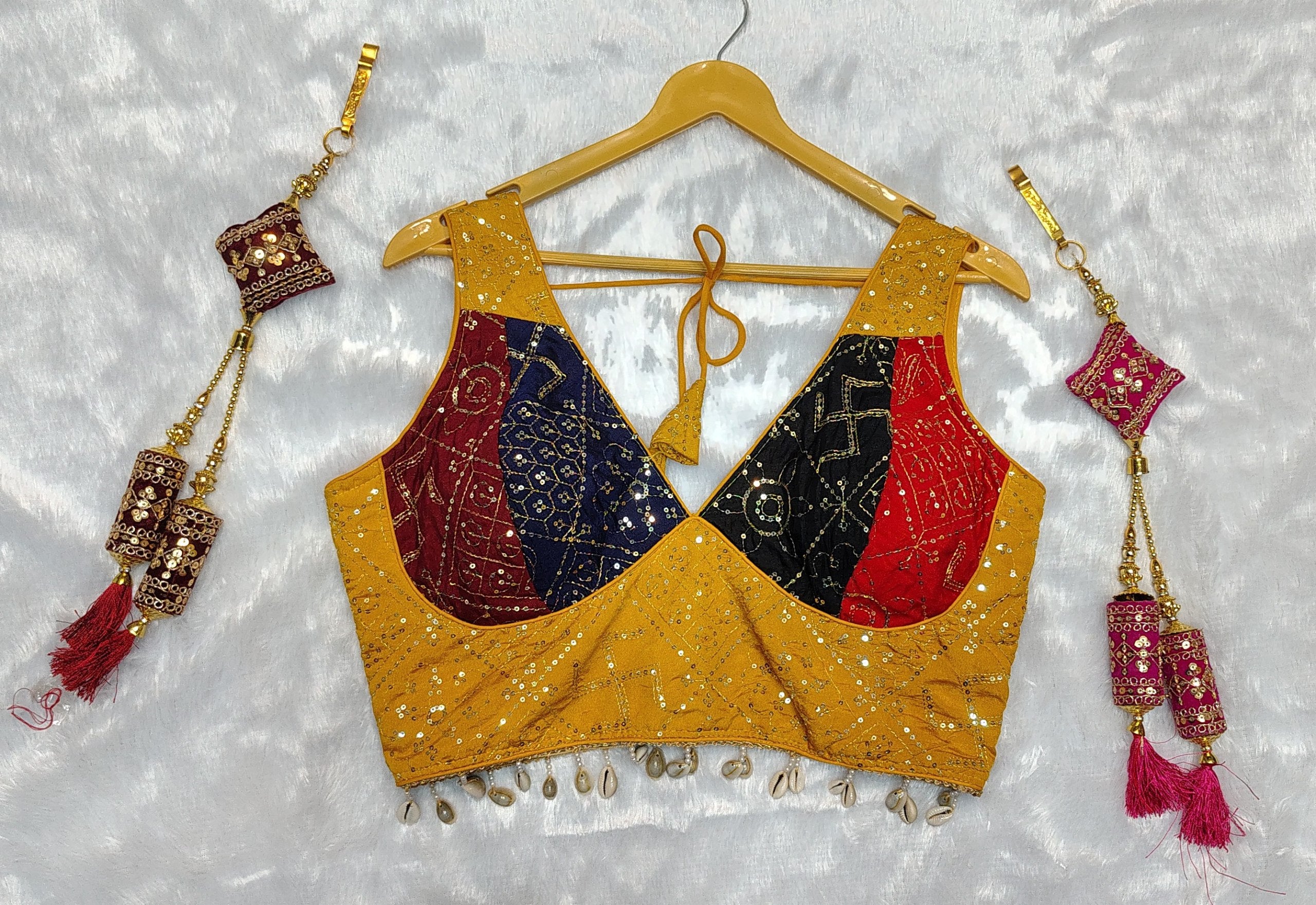 DEIANA'S Gamthi Patch With Handmade Kodi Lace Lehenga Choli - Black