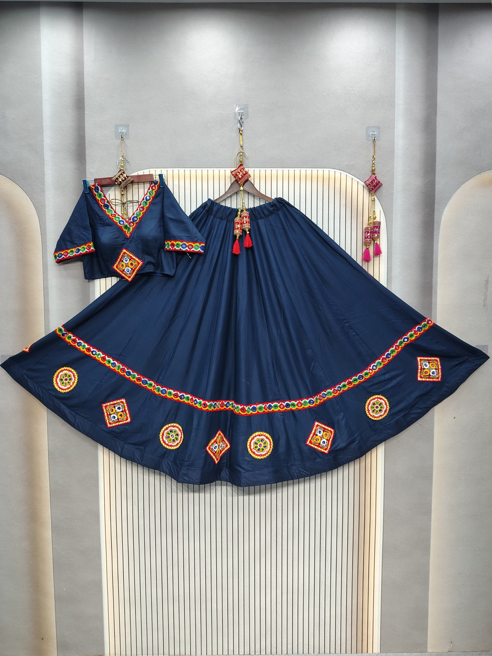 DEIANA'S Gota Patch Gamthi Work Lace Lehenga Choli - Navy Blue