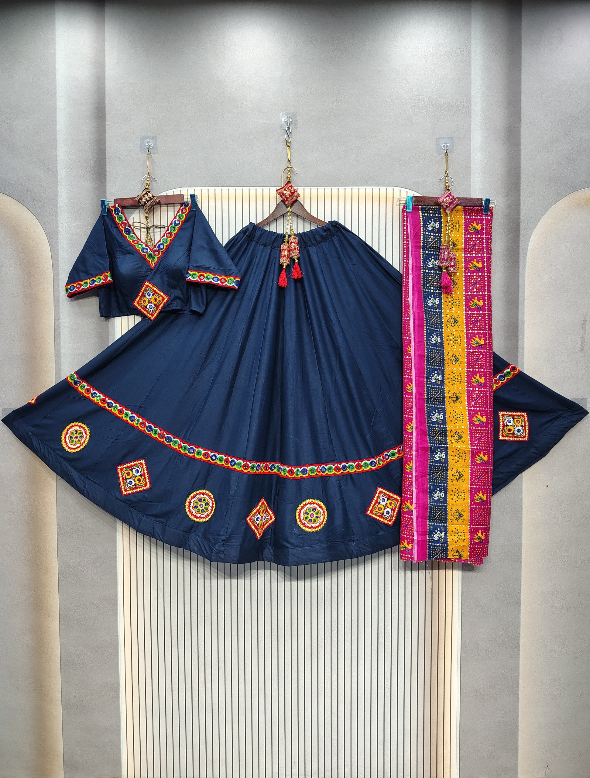 DEIANA'S Gota Patch Gamthi Work Lace Lehenga Choli - Navy Blue