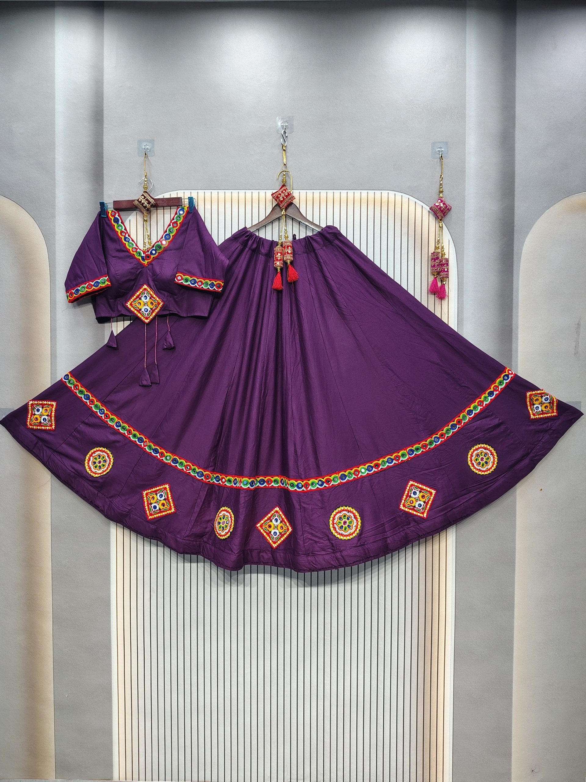 DEIANA'S Gota Patch Gamthi Work Lace Lehenga Choli - Wine