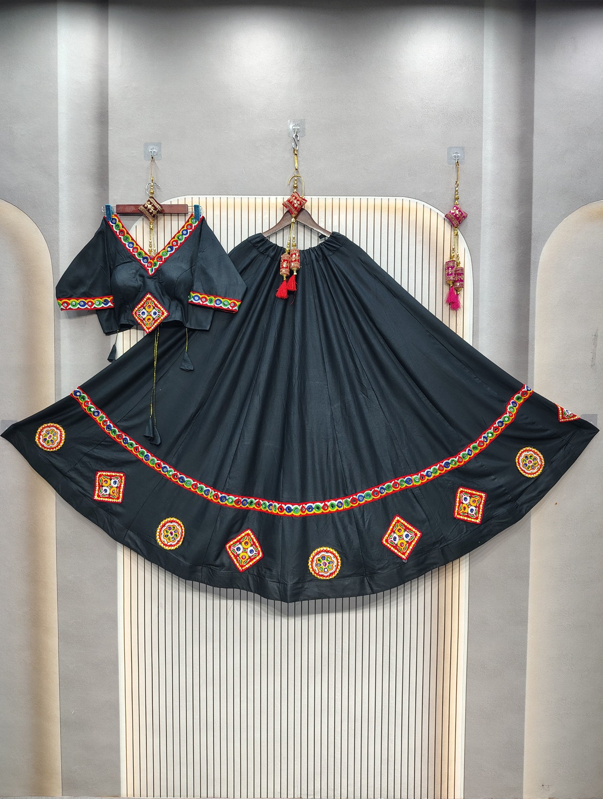 DEIANA'S Gota Patch Gamthi Work Lace Lehenga Choli - Black