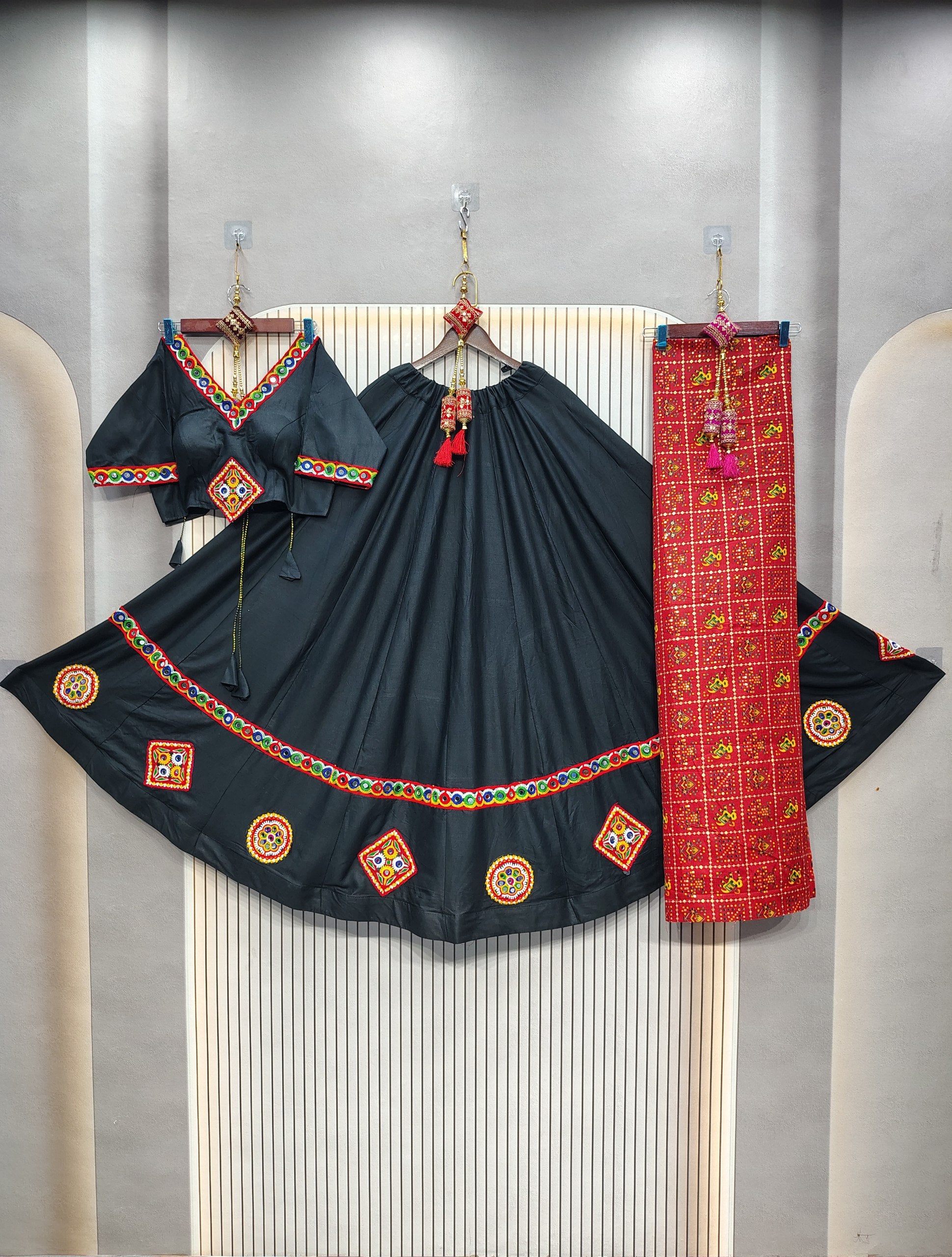 DEIANA'S Gota Patch Gamthi Work Lace Lehenga Choli - Black