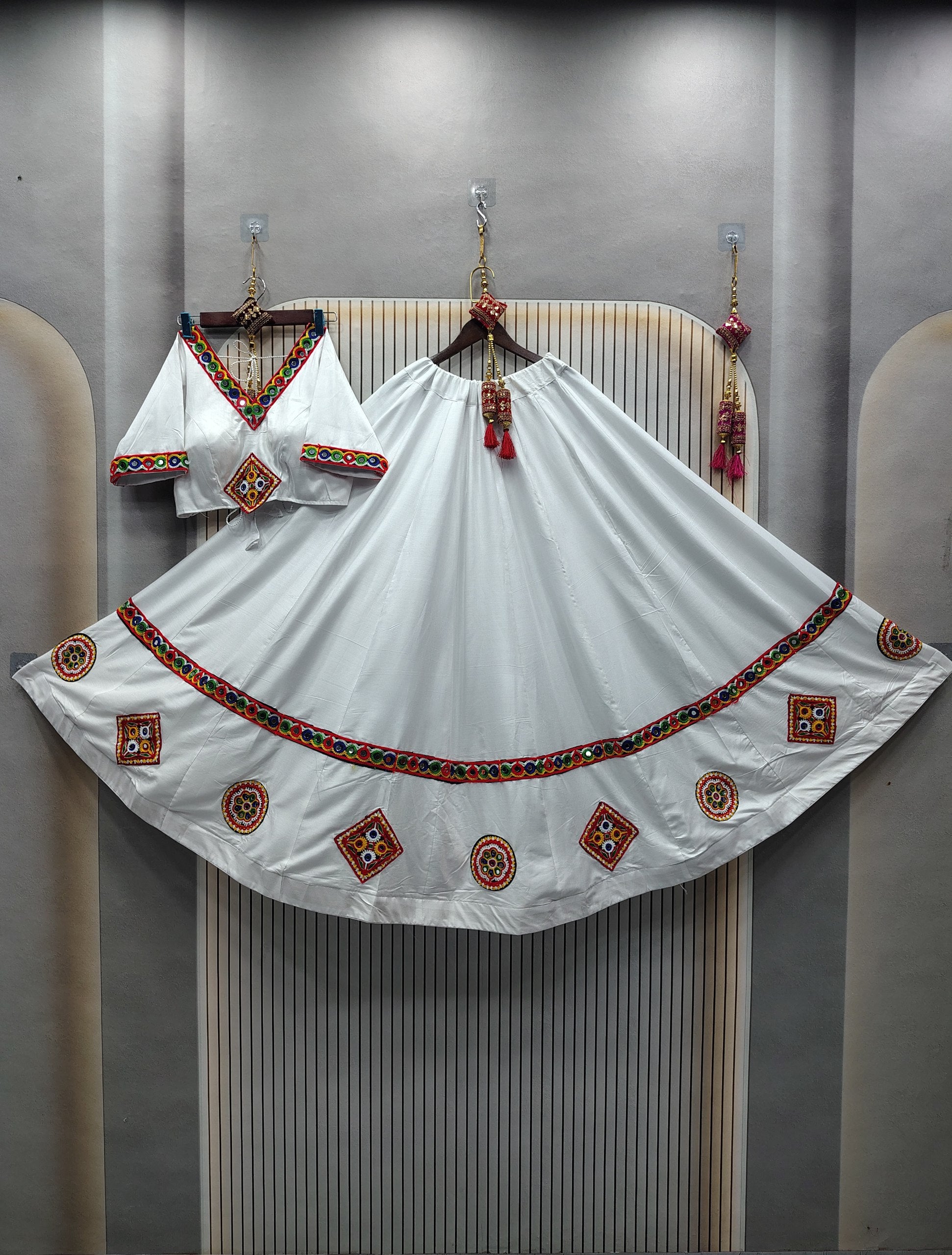 DEIANA'S Gota Patch Gamthi Work Lace Lehenga Choli - White