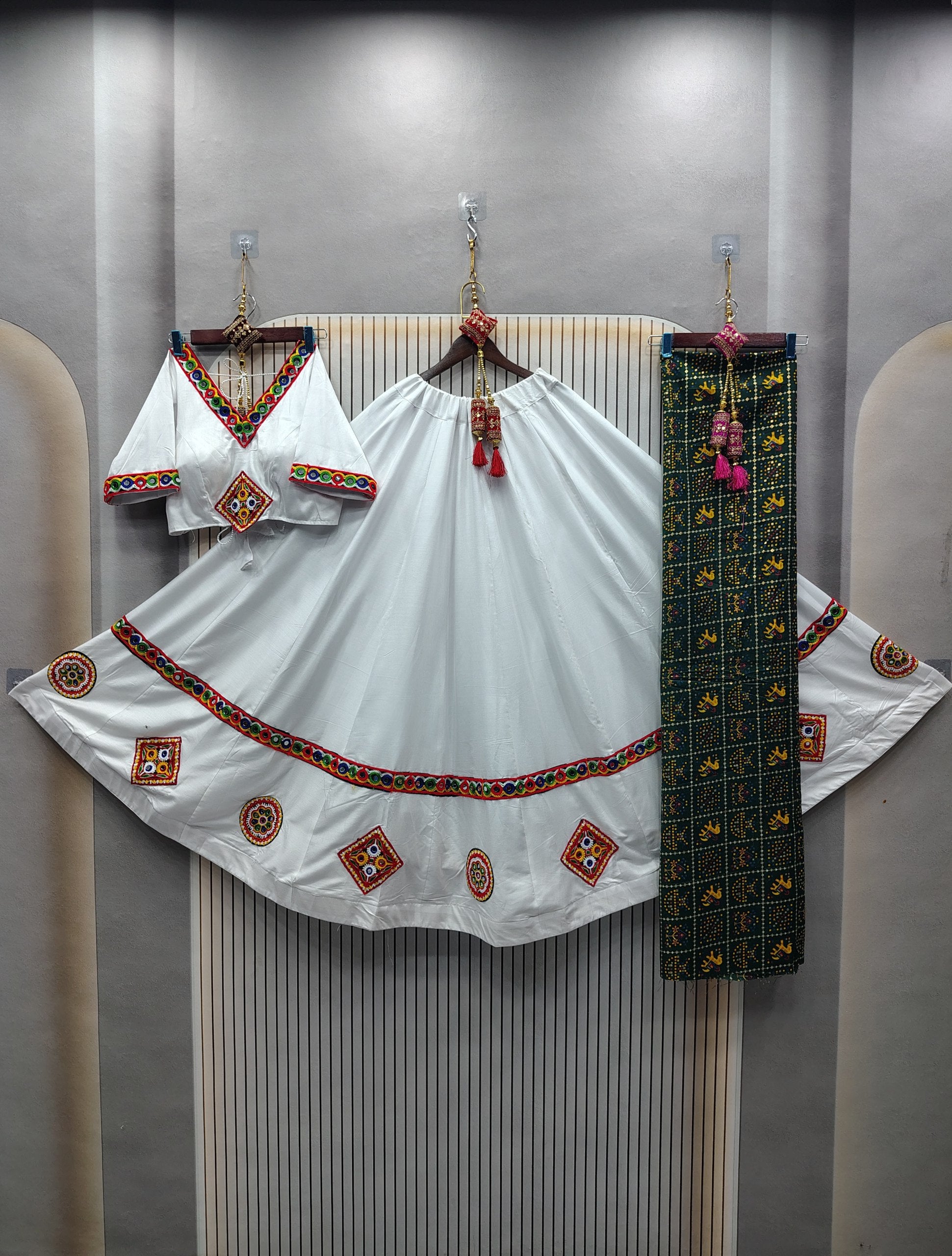 DEIANA'S Gota Patch Gamthi Work Lace Lehenga Choli - White