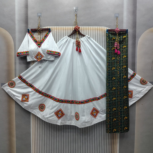 DEIANA'S Gota Patch Gamthi Work Lace Lehenga Choli - White