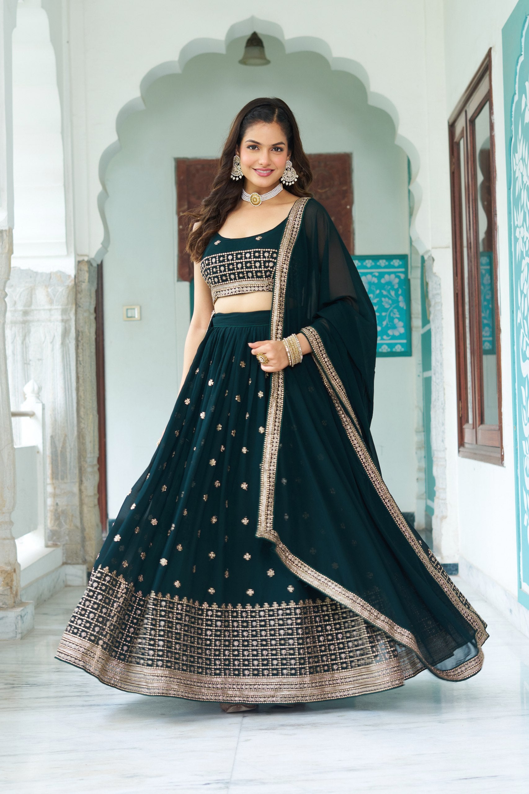 DEIANA'S Heavy Embroidery With Multi Work Lehenga Choli - Rama