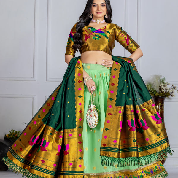 DEIANA'S Jacquard With Jari Print Weaving Lehenga Choli - Pista