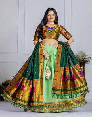 DEIANA'S Jacquard With Jari Print Weaving Lehenga Choli - Pista