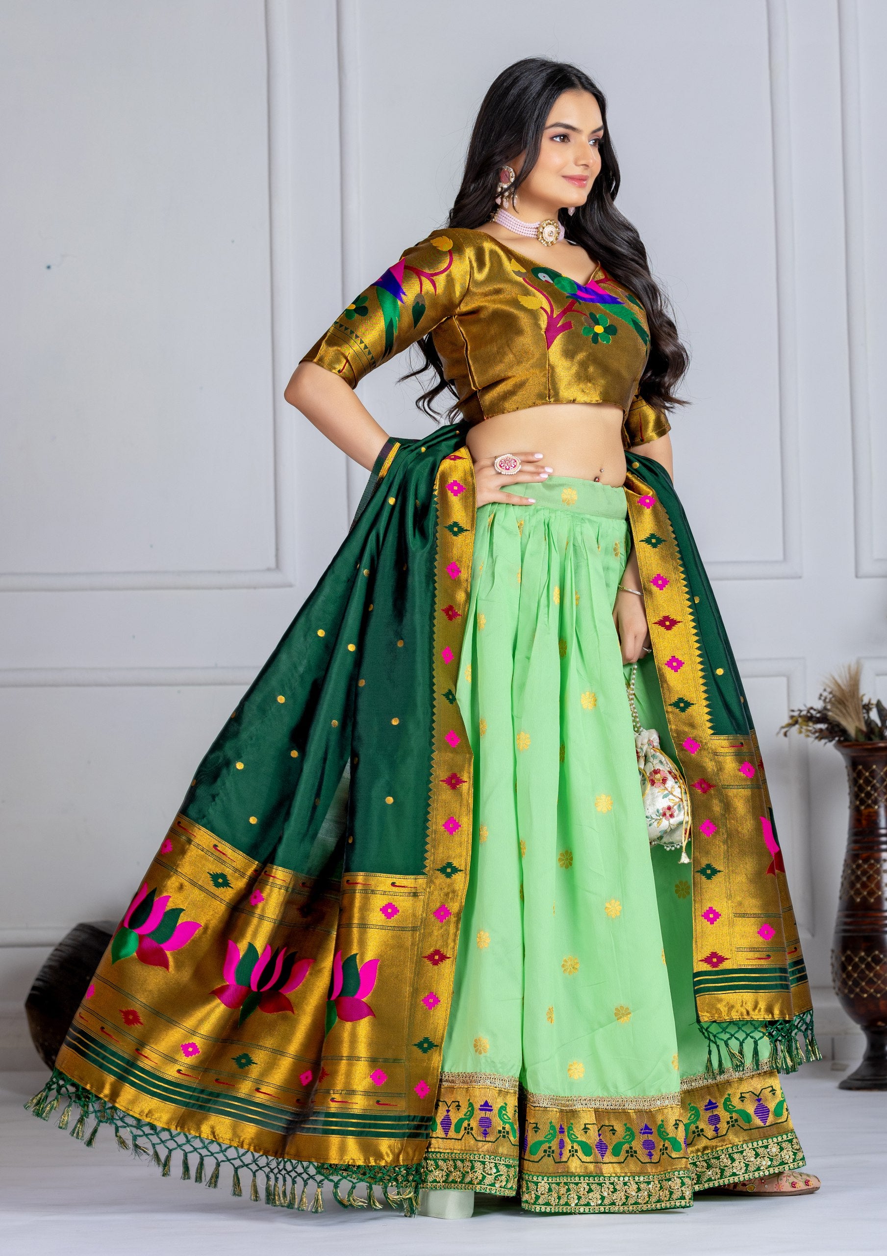 DEIANA'S Jacquard With Jari Print Weaving Lehenga Choli - Pista