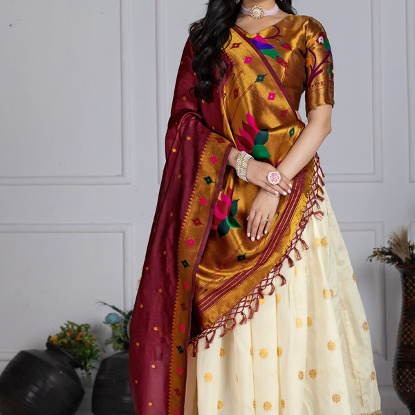 DEIANA'S Jacquard With Jari Print Weaving Lehenga Choli - Off White