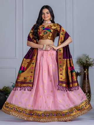 DEIANA'S Jacquard With Jari Print Weaving Lehenga Choli - Pink