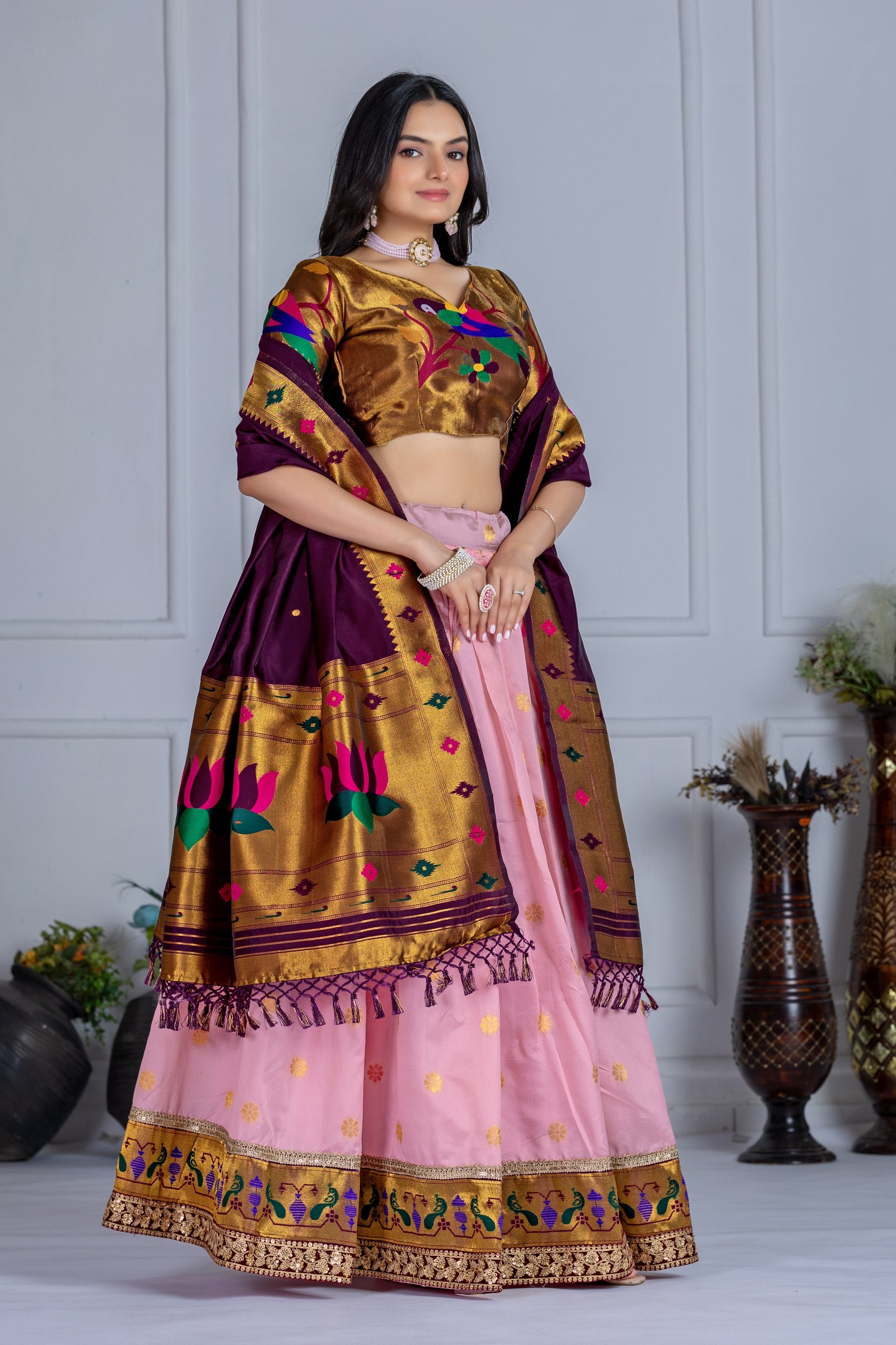 DEIANA'S Jacquard With Jari Print Weaving Lehenga Choli - Pink