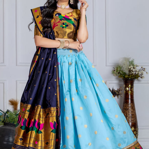 DEIANA'S Jacquard With Jari Print Weaving Lehenga Choli - Sky Blue