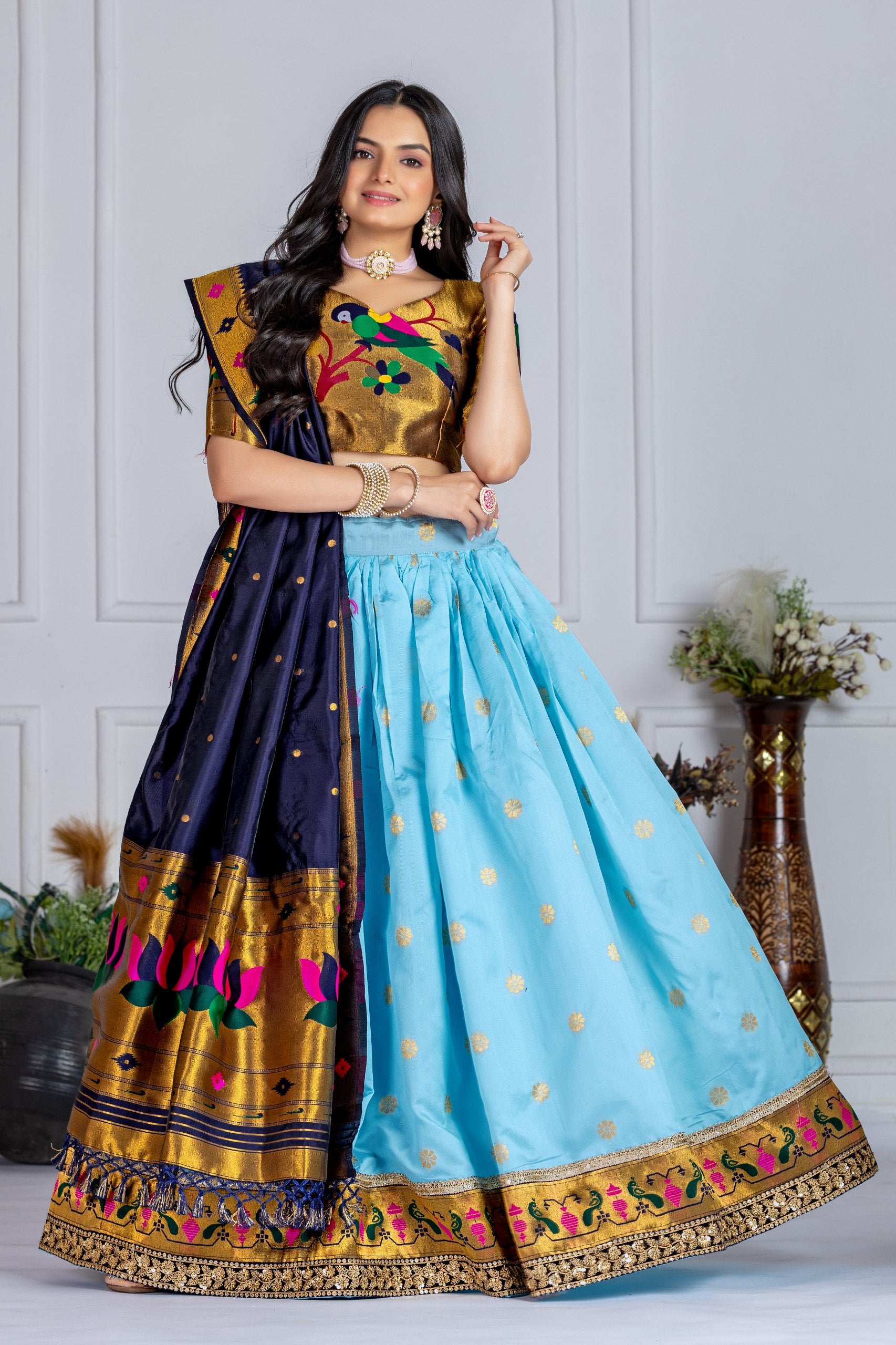 DEIANA'S Jacquard With Jari Print Weaving Lehenga Choli - Sky Blue