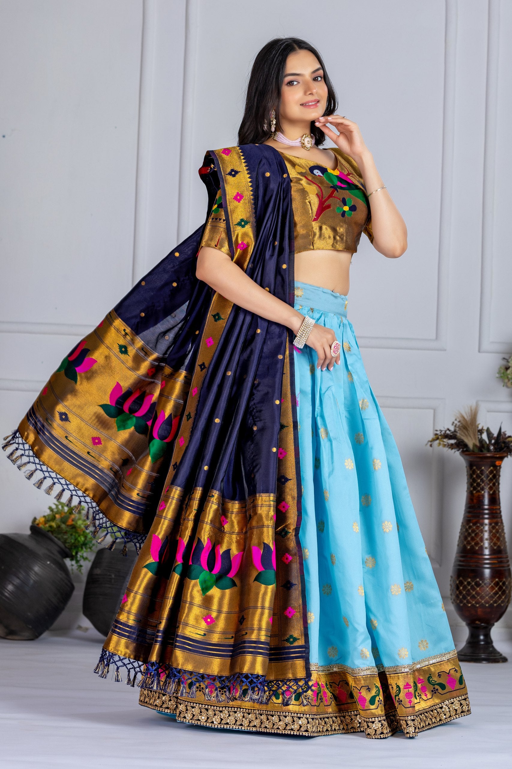 DEIANA'S Jacquard With Jari Print Weaving Lehenga Choli - Sky Blue