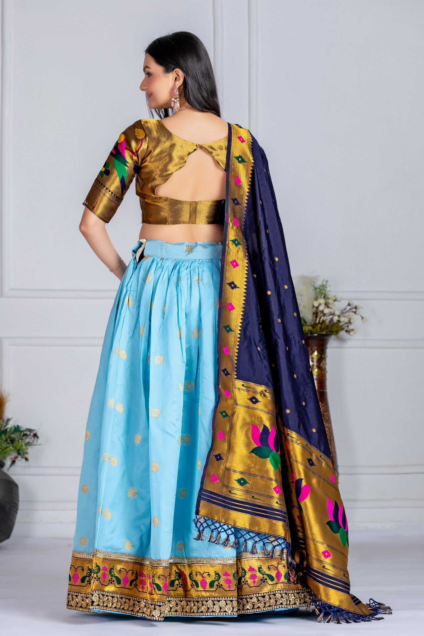 DEIANA'S Jacquard With Jari Print Weaving Lehenga Choli - Sky Blue