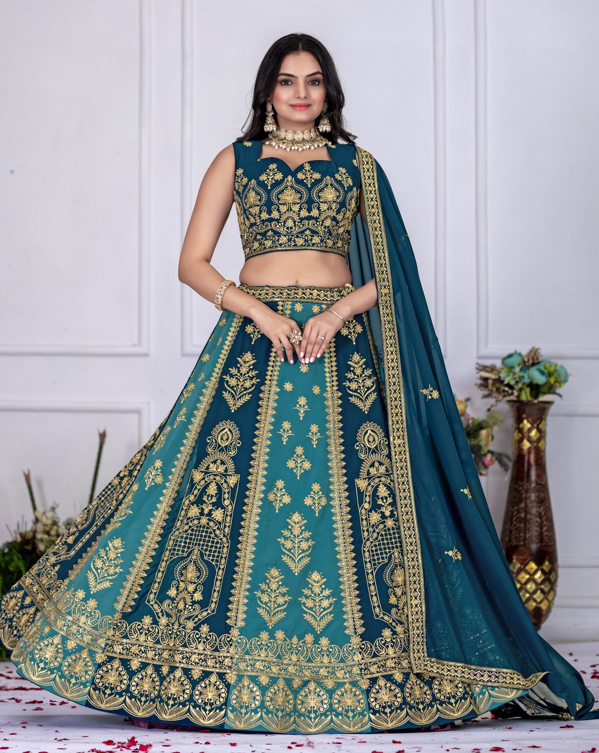 DEIANA'S Heavy Plain with crease work Lehenga Choli - Rama