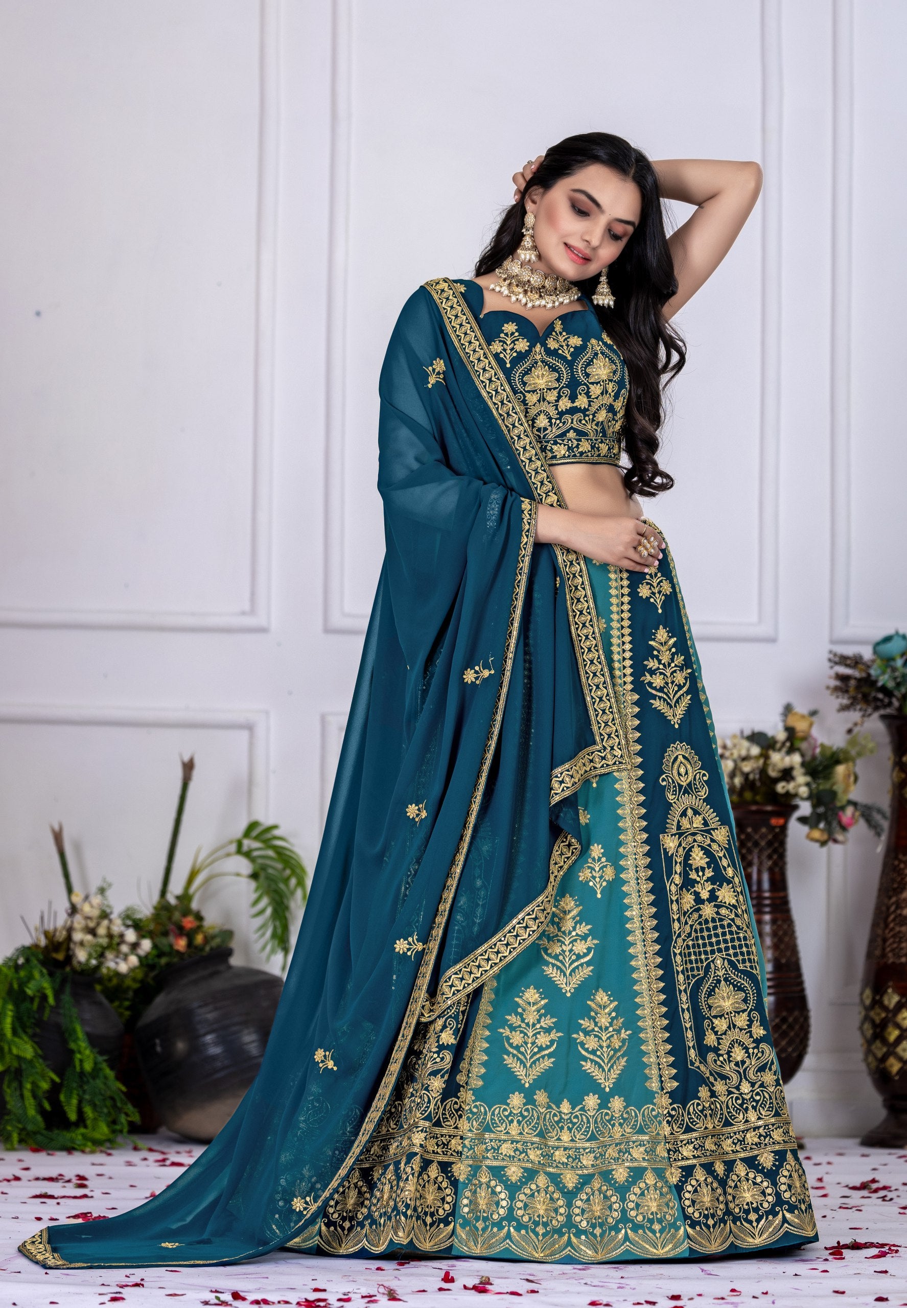 DEIANA'S Heavy Plain with crease work Lehenga Choli - Rama