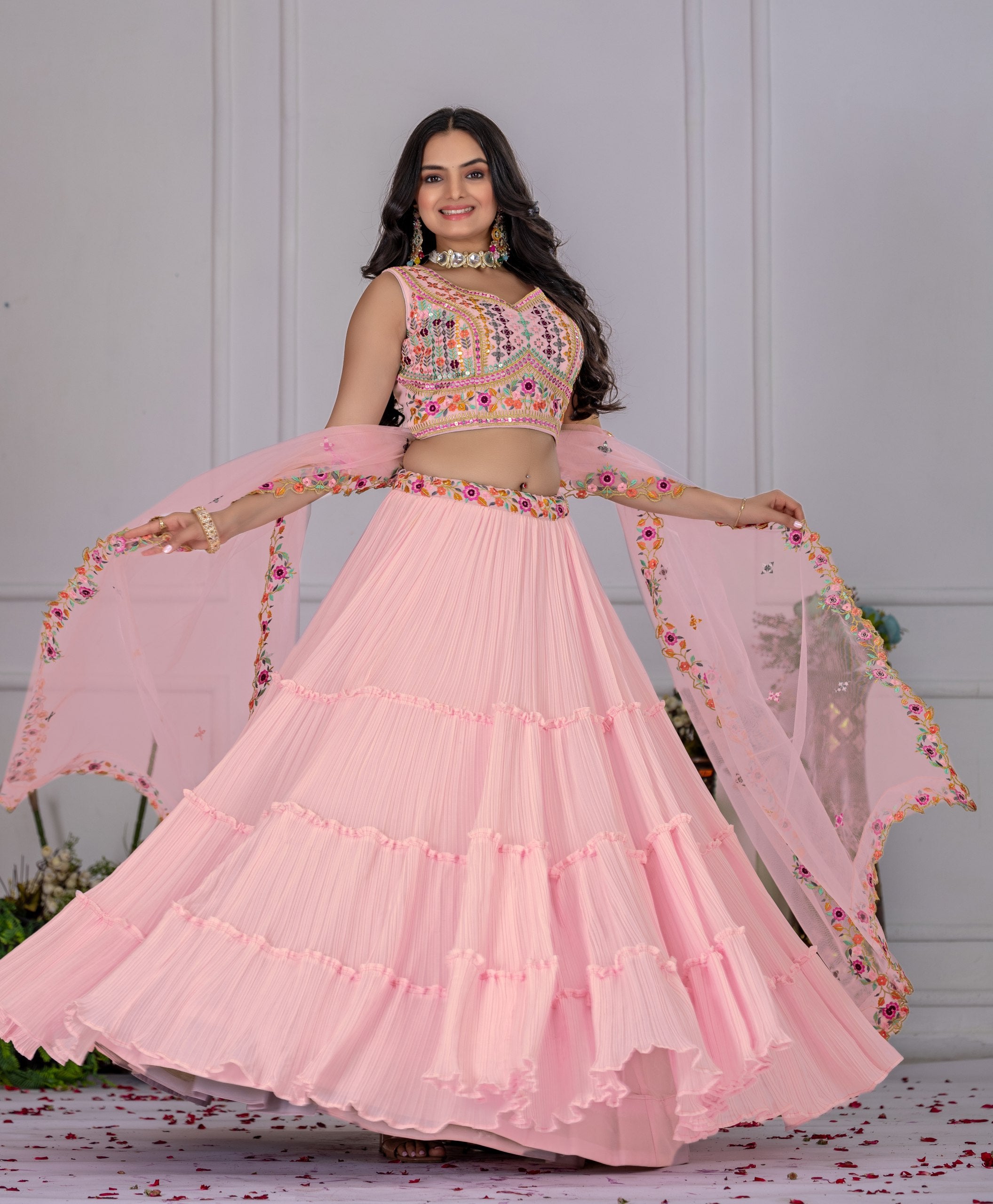 DEIANA'S Heavy Plain with crease work Lehenga Choli - Pink