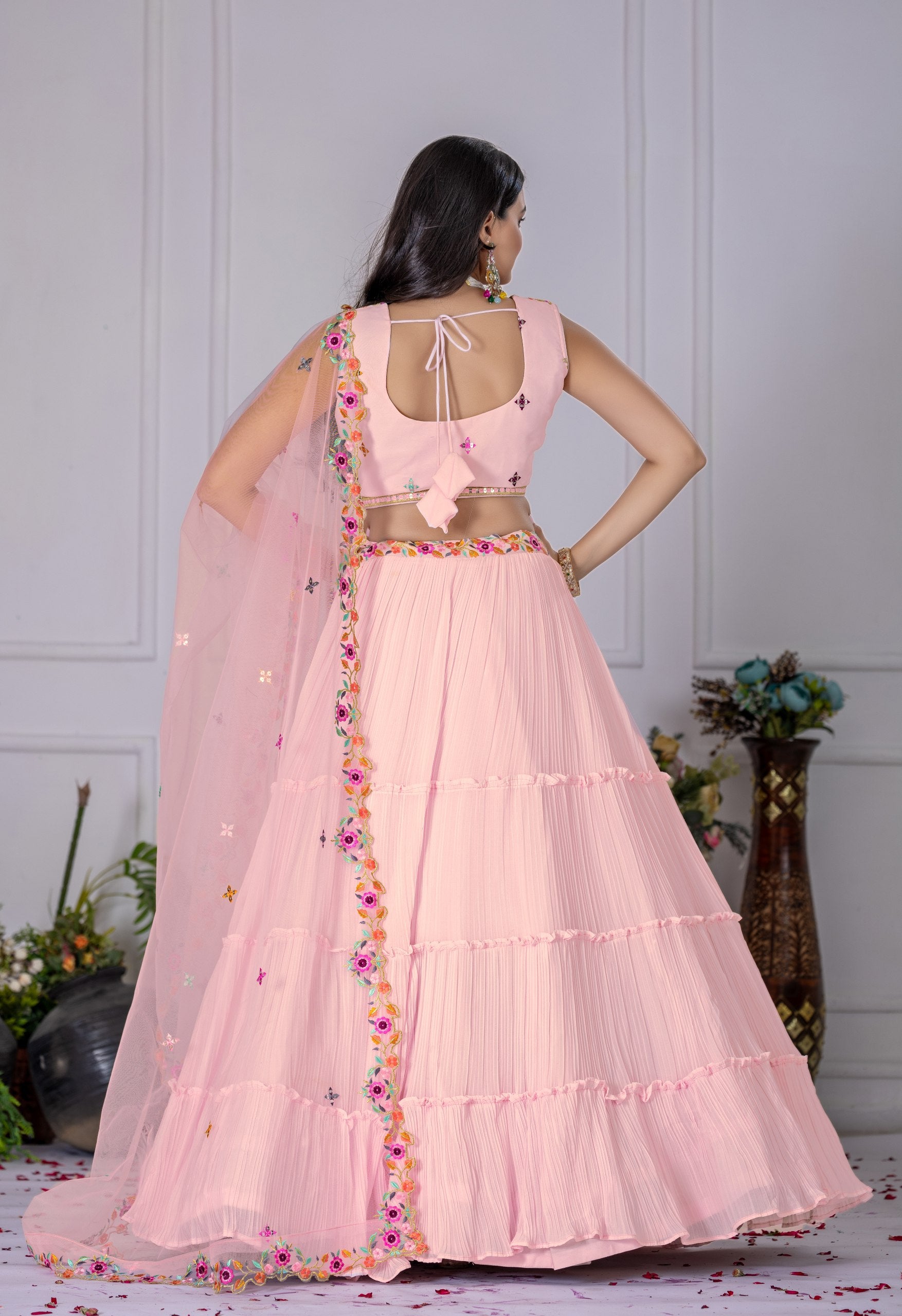 DEIANA'S Heavy Plain with crease work Lehenga Choli - Pink
