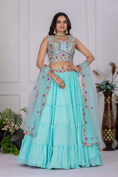 DEIANA'S Heavy Plain with crease work Lehenga Choli - Sky Blue