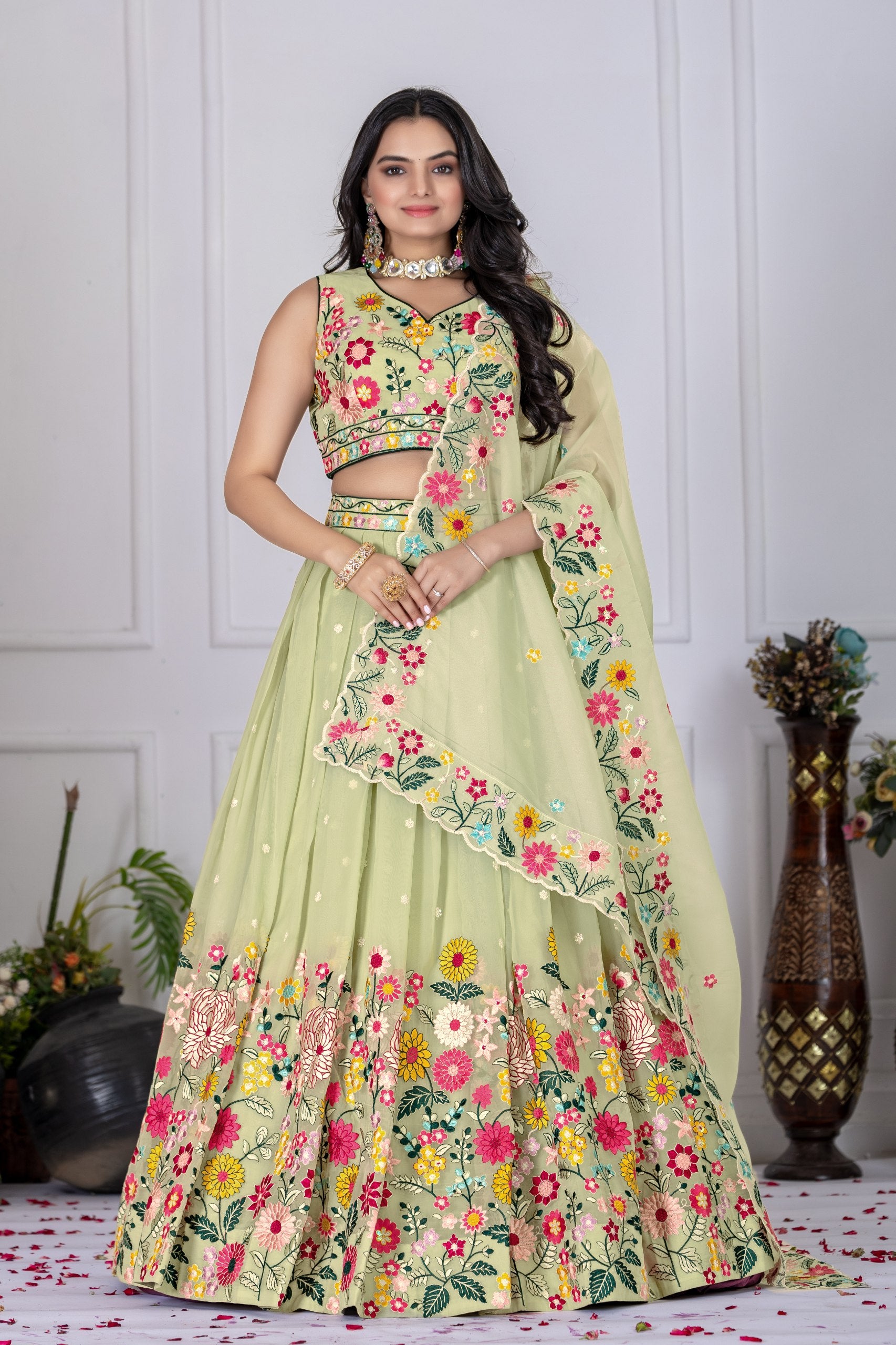 DEIANA'S Heavy Embroidery With Multi Work Lehenga Choli - Pastel Green - Distacart