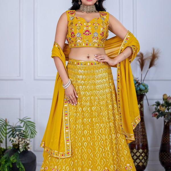 DEIANA'S Heavy Embroidery With Multi Work Lehenga Choli - Yellow - Distacart