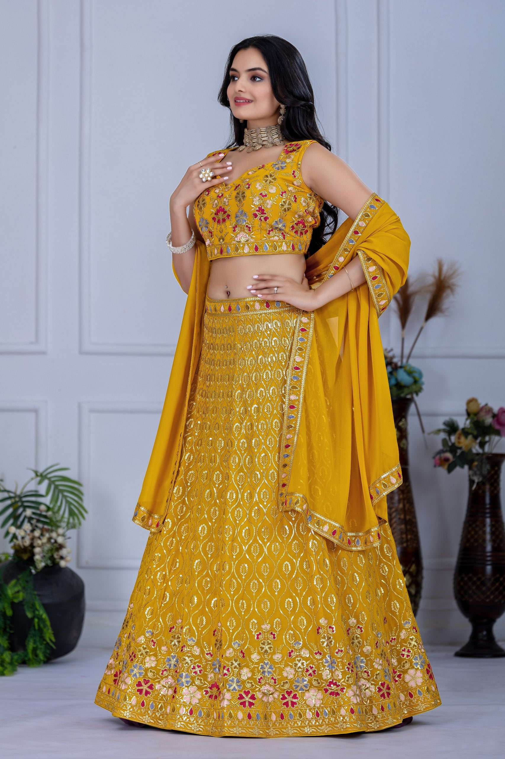 DEIANA'S Heavy Embroidery With Multi Work Lehenga Choli - Yellow
