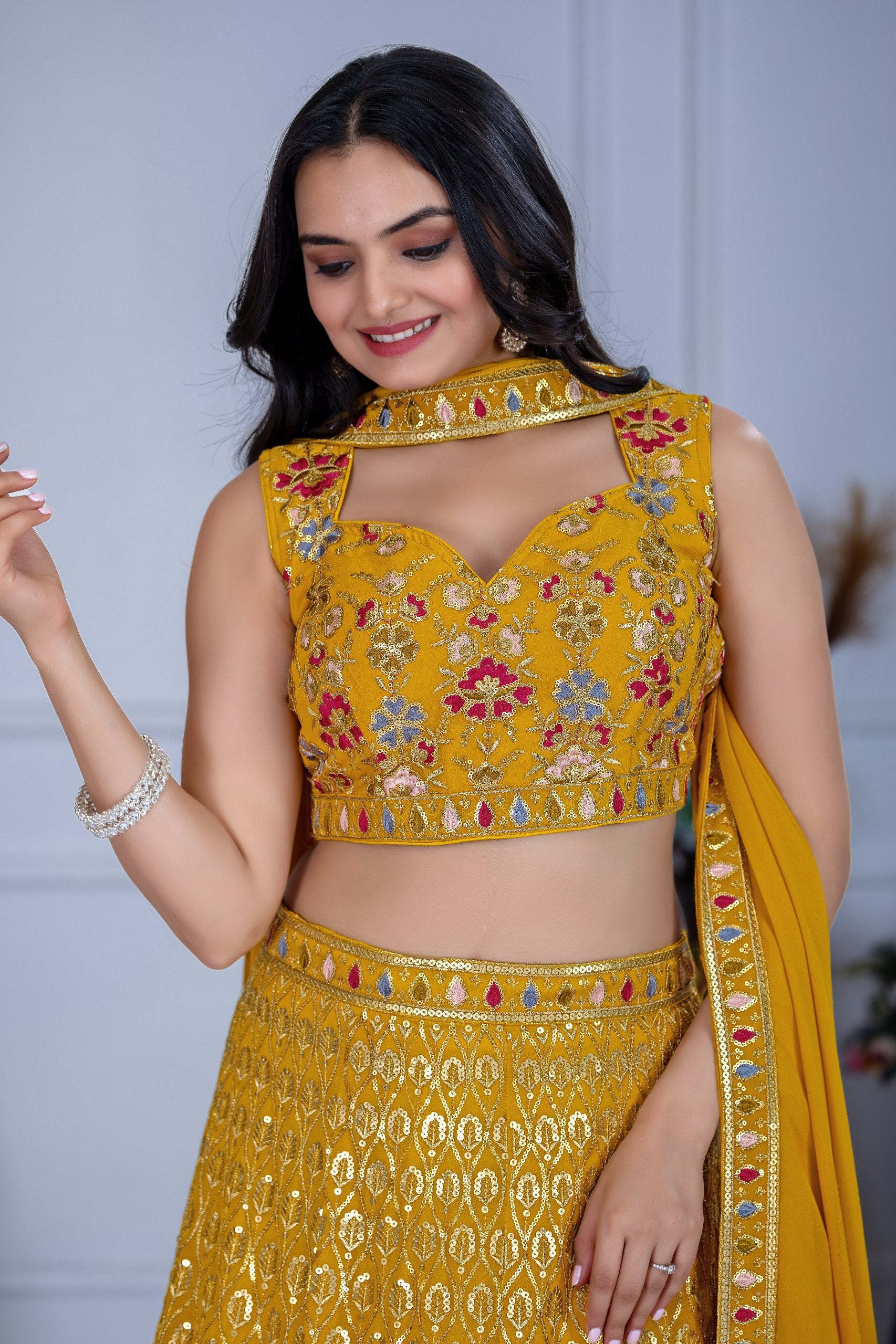 DEIANA'S Heavy Embroidery With Multi Work Lehenga Choli - Yellow