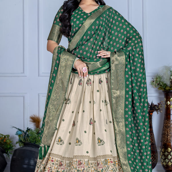 DEIANA'S Jacquard With Jari Print Weaving Lehenga Choli - Off White