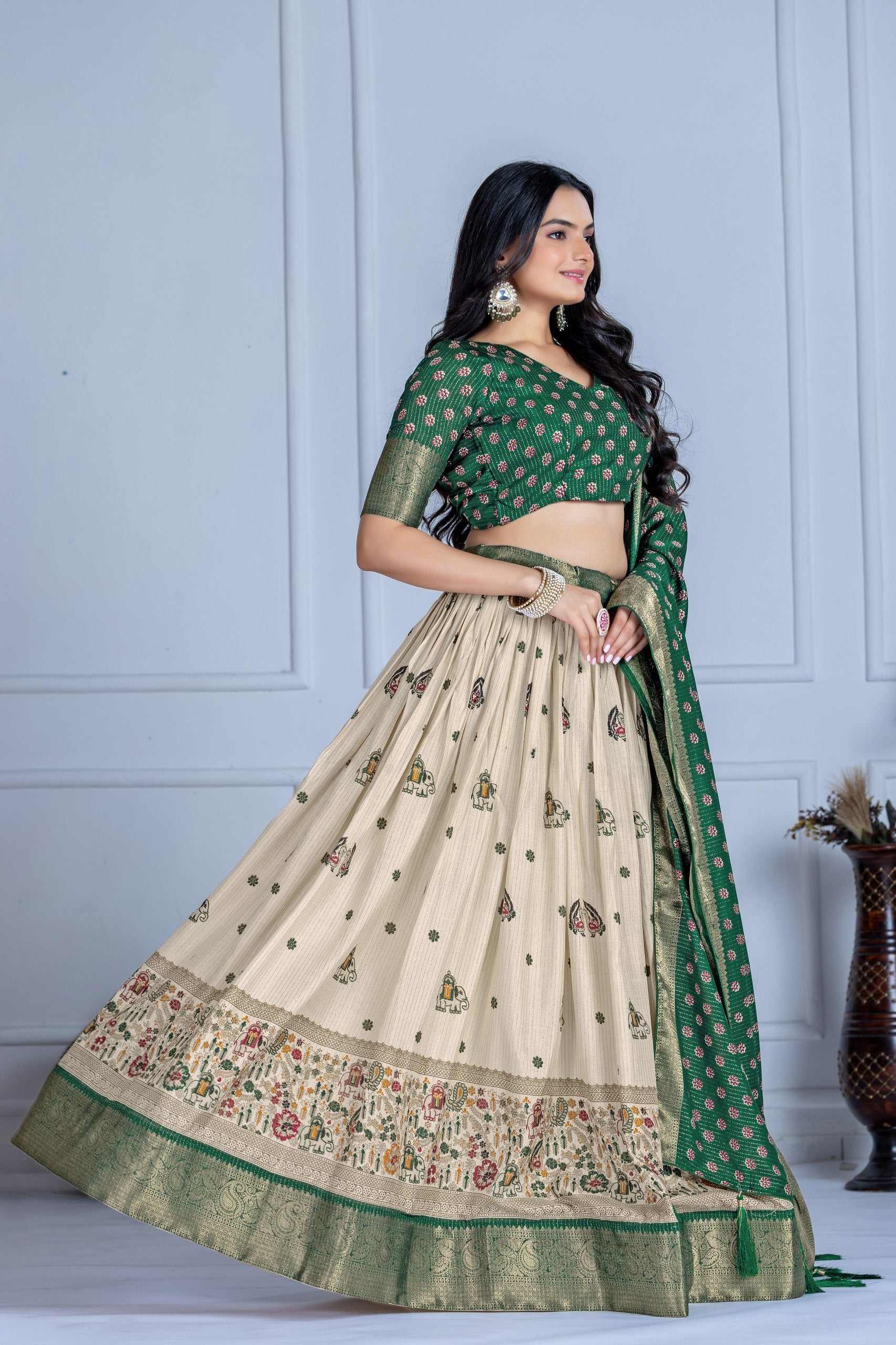 DEIANA'S Jacquard With Jari Print Weaving Lehenga Choli - Off White