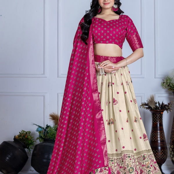 DEIANA'S Jacquard With Jari Print Weaving Lehenga Choli - Off White