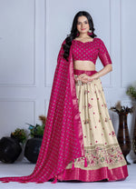 Thumbnail for DEIANA'S Jacquard With Jari Print Weaving Lehenga Choli - Off White