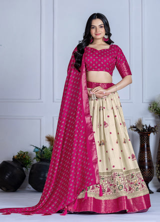 DEIANA'S Jacquard With Jari Print Weaving Lehenga Choli - Off White