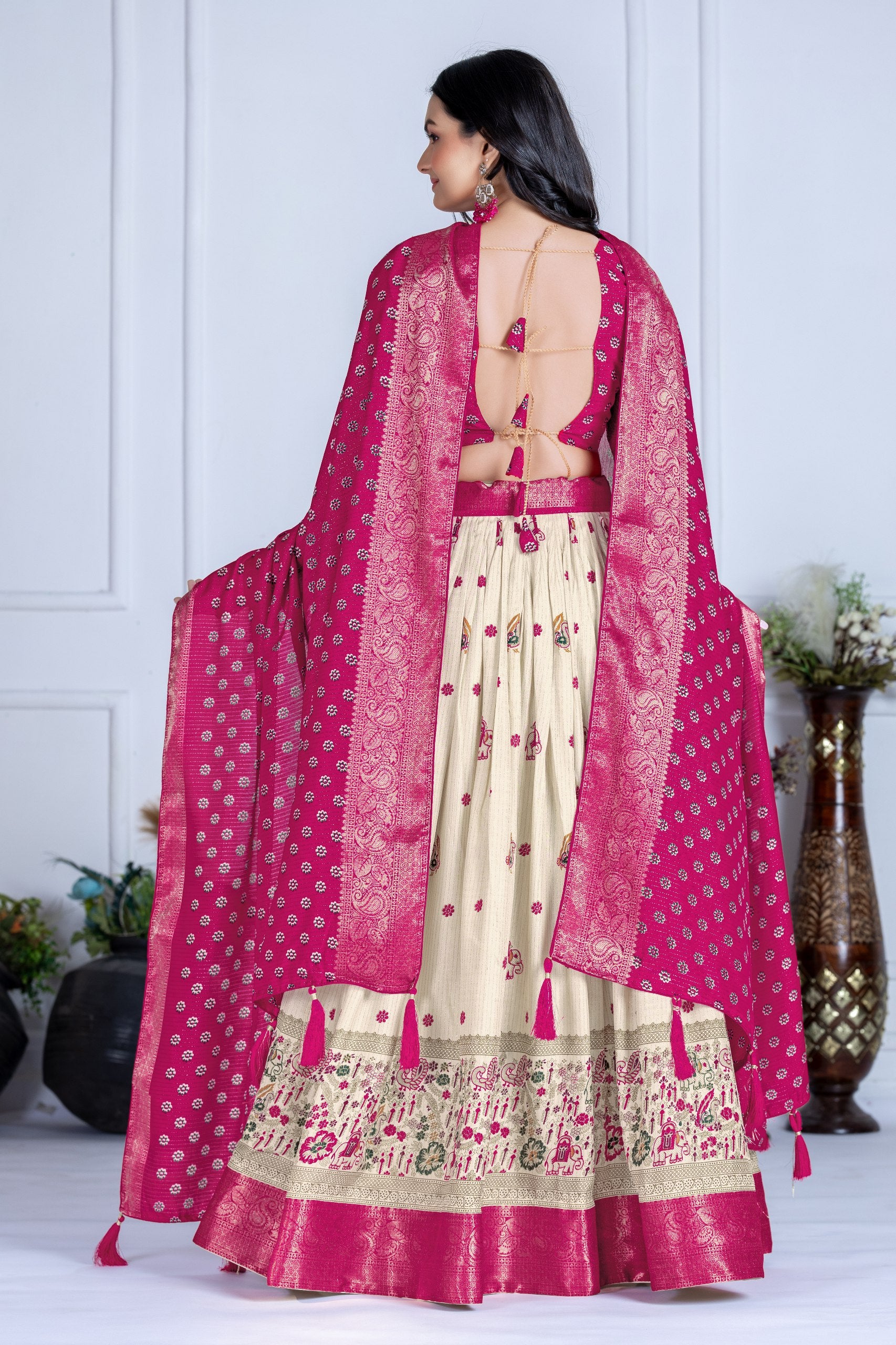 DEIANA'S Jacquard With Jari Print Weaving Lehenga Choli - Off White