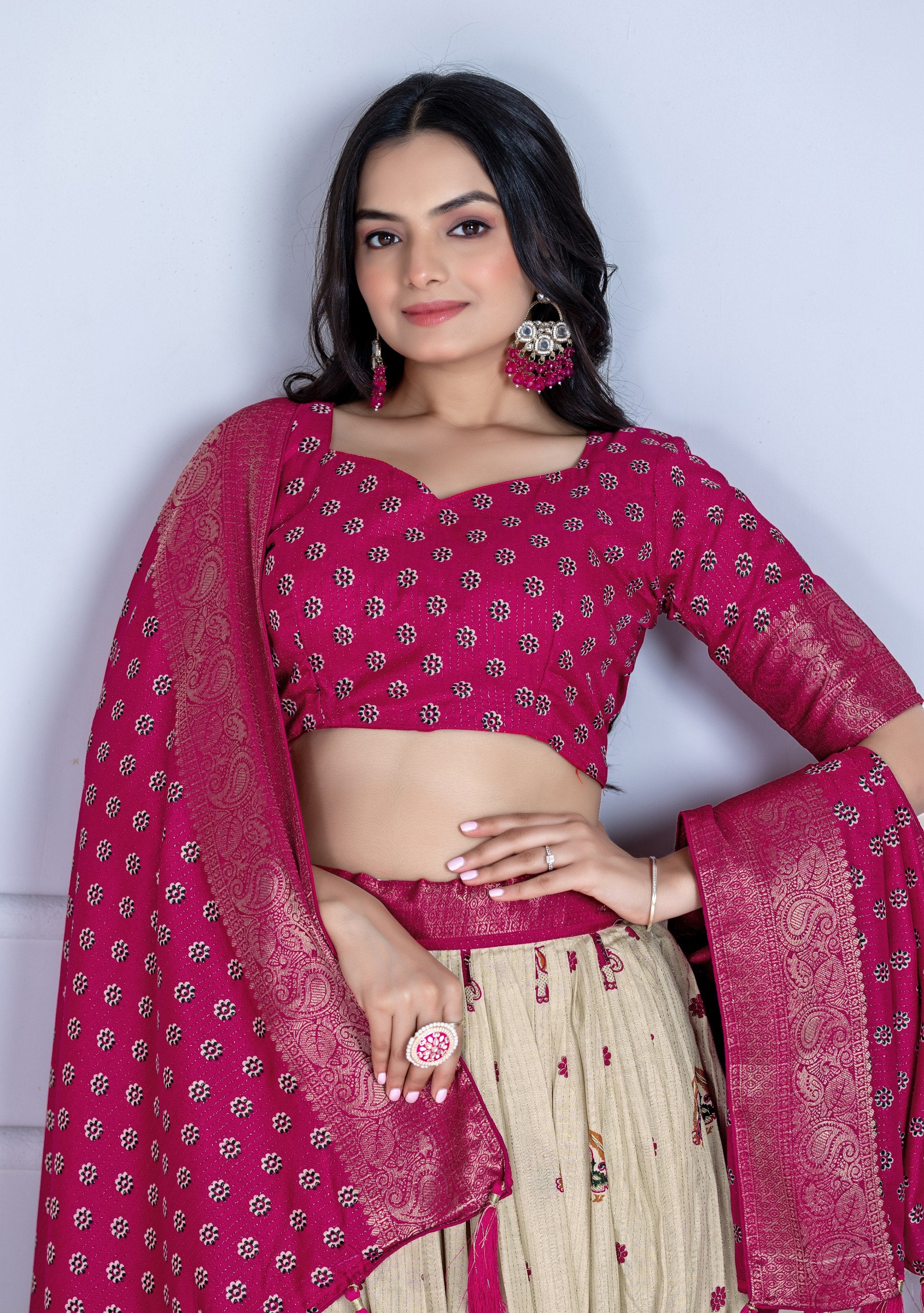 DEIANA'S Jacquard With Jari Print Weaving Lehenga Choli - Off White