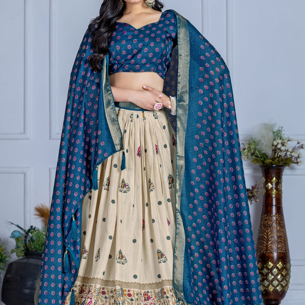 DEIANA'S Jacquard With Jari Print Weaving Lehenga Choli - Off White - Distacart