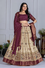 Thumbnail for DEIANA'S Jacquard With Jari Print Weaving Lehenga Choli - Off White
