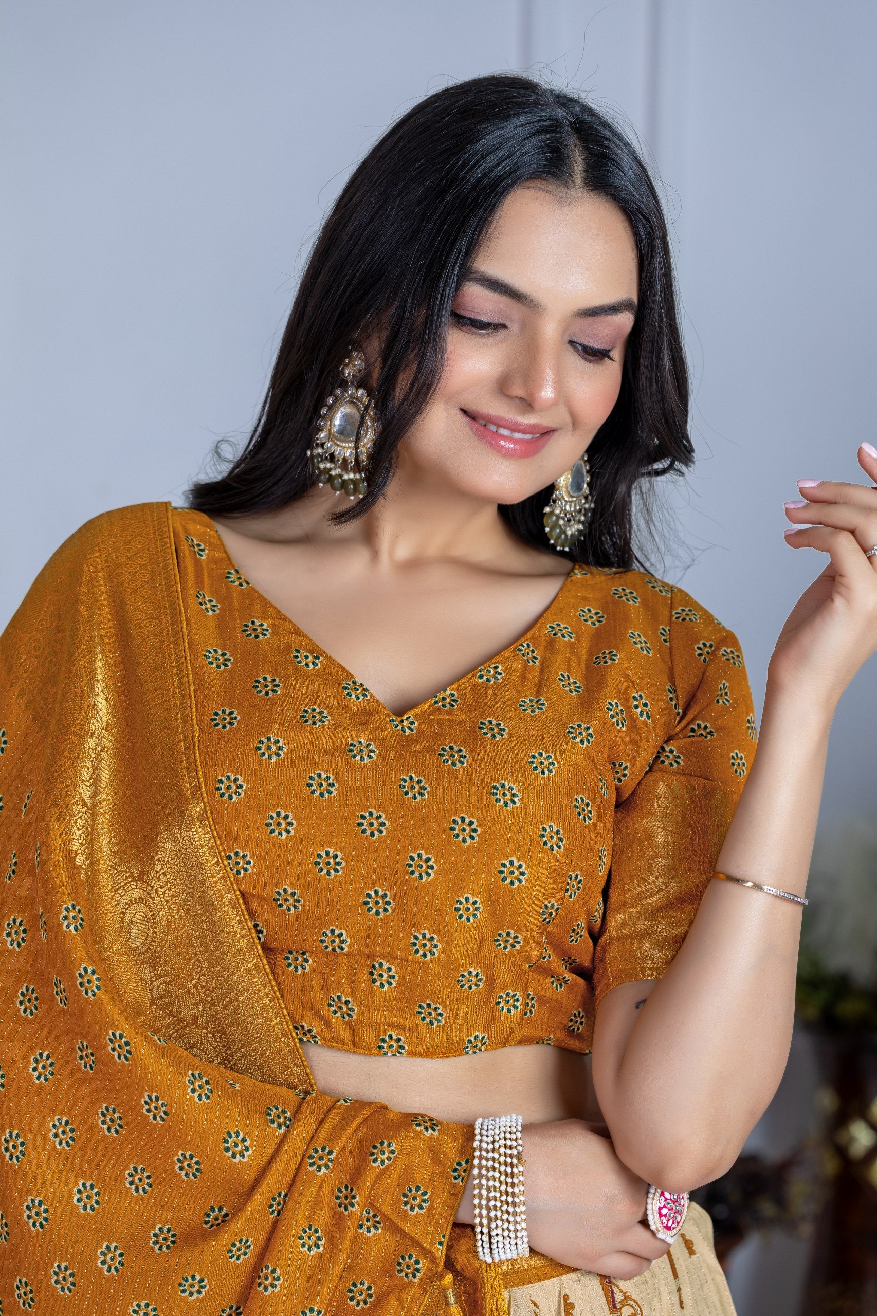 DEIANA'S Jacquard With Jari Print Weaving Lehenga Choli - Off White