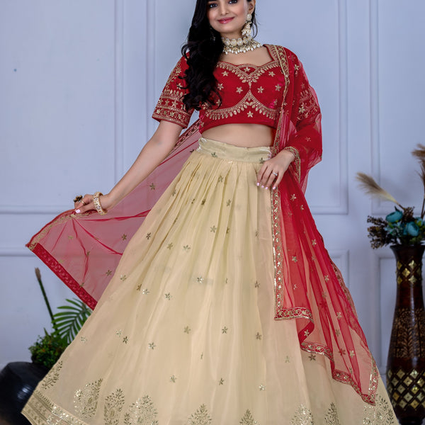 DEIANA'S Heavy Embroidery With Sequence Work Lehenga Choli - Off White