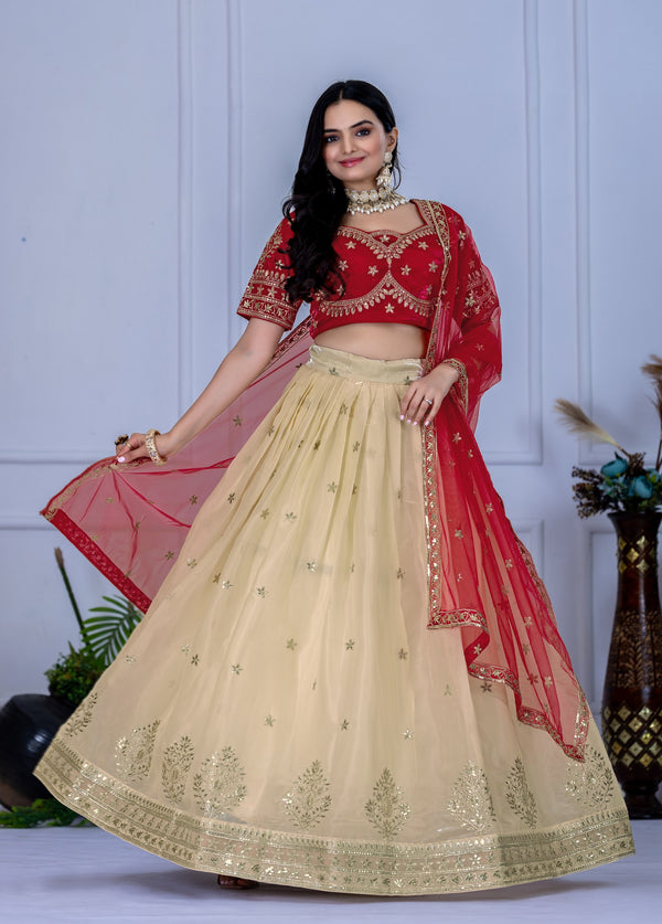 DEIANA'S Heavy Embroidery With Sequence Work Lehenga Choli - Off White